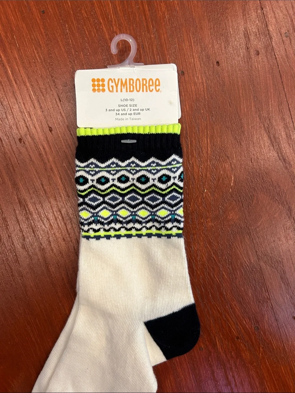 Gymboree White Crew Socks with Black and Neon Yellow Accent
